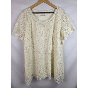 Isaac Mizrahi Live! Womens Top Size 3X Ivory Floral Lace Short Sleeve Shirt